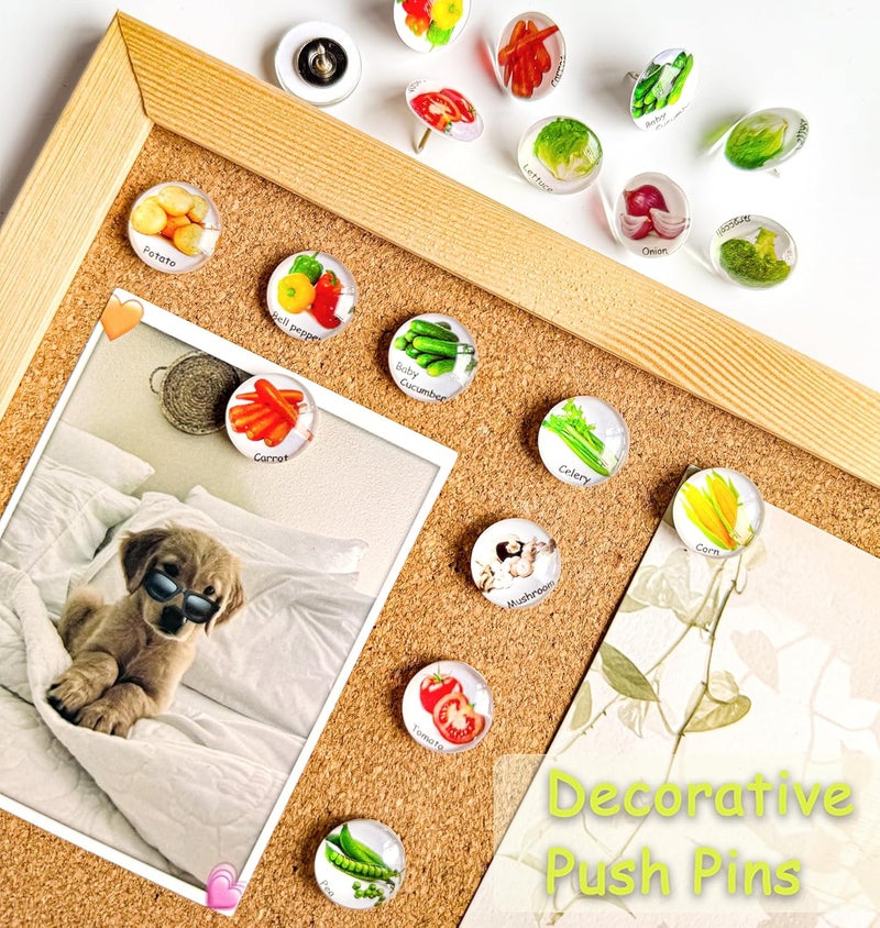 Tandarui Push Pins for Cork Board -24pcs Decorative Push Pins with Case,Cute Thumb Tacks and Pushpins for Bulletin Board, 12 Colors Vegetables Pushpins - Image 3